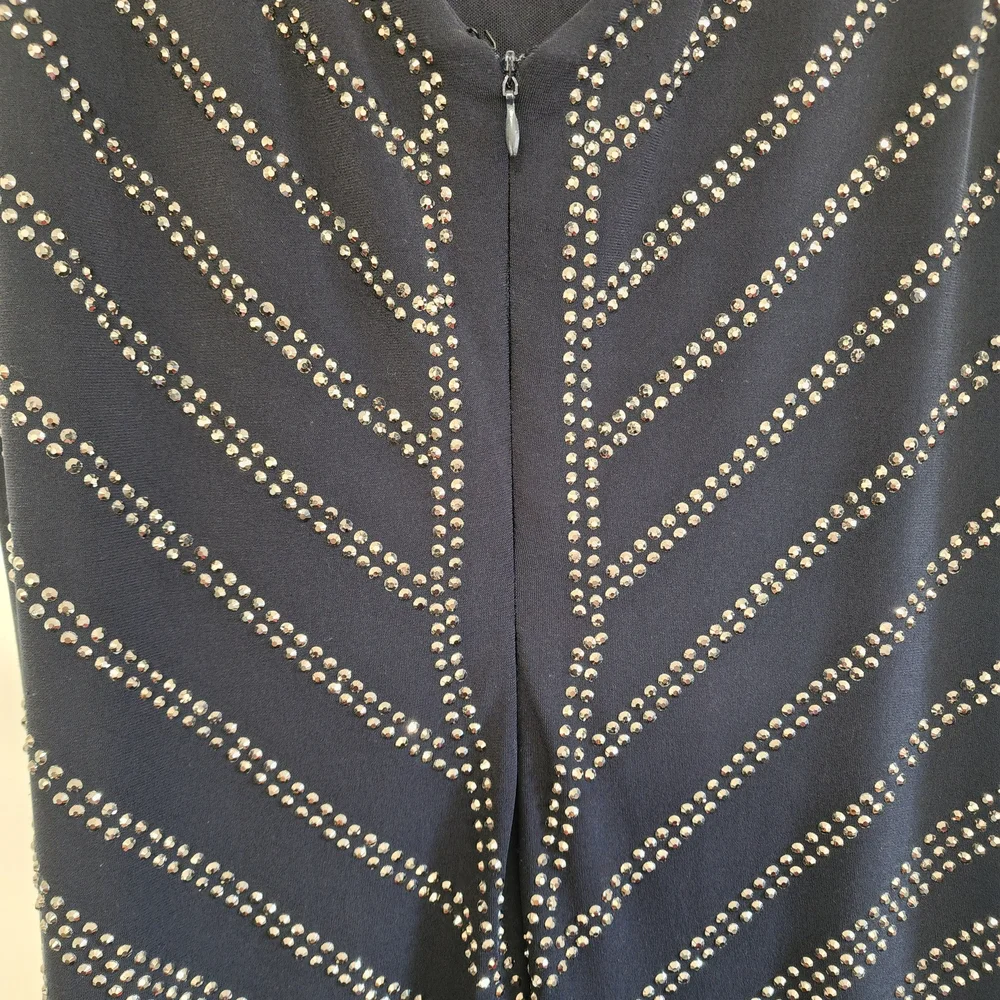 Carmen Marc Valvo Black Midi Dress with Silver Studded Accents - Picture 7 of 11